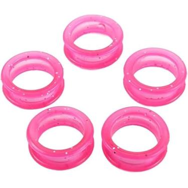 Imagem de 5 peças de tesouras de silicone rosa, anéis de dedo para tosa, inserções de polegar, anel protetor de dedo para corte de cabelo de barbeiro, tesouras de animais de estimação, tesouras de cuidados para
