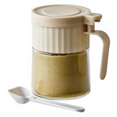 Imagem de Porta Condimentos 280 ml com Tampa Hermética Antiumidade e Colher Dosadora – Pote de Vidro Transparente, Porta Mantimentos – Abertura Larga, Organizador de Ervas, Condimentos e Temperos para Cozinha