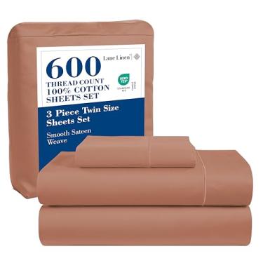 Imagem de LANE LINEN Jogo de lençol solteiro GG - 600 fios, 100% algodão - tecido cetim, lençol de luxo de hotel, bolso profundo de 38 cm, fácil de lavar - Rose Dawn