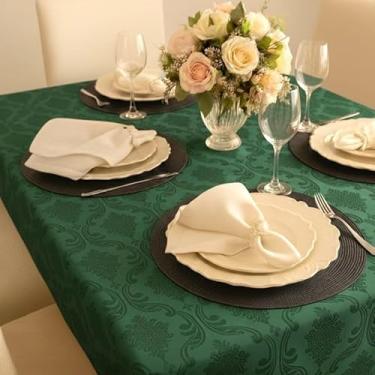 Imagem de Jogo de Toalha de Mesa Jacquard 4 a 14 Lugares - Forro de Mesa Elegante 100% Poliéster para Festas e Jantares (Verde,4 cadeiras 1,35X1,35)