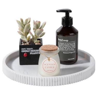 Imagem de Bandeja de banheiro de silicone redonda organizadora de bancada de cozinha acessórios decorativos de mesa de centro para perfume, vela, saboneteira, 25 cm, mármore