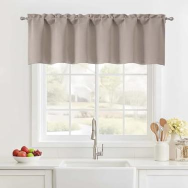 Imagem de Ebesto Saia de janela de 35,5 cm de comprimento, pequena cortina de cozinha com isolamento térmico com dois bolsos de haste, saia curta para sala de estar, banheiro, café, trailer, cor da pedra, 1