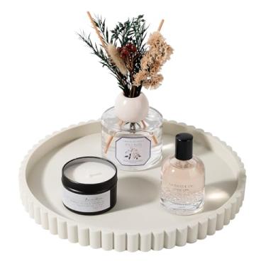 Imagem de Bandeja de banheiro redonda de silicone para decoração de bancada de cozinha, bandeja decorativa de mesa de centro para perfume, vela, saboneteira, 25 cm, bege