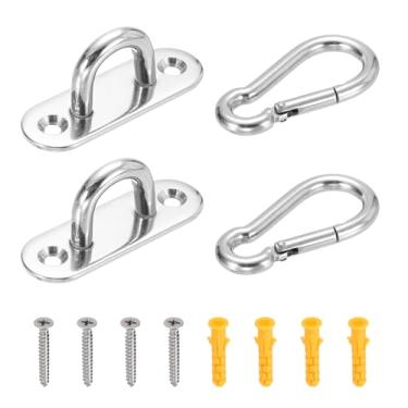 Imagem de PATIKIL Ganchos de teto de aço inoxidável M6, placa de olho, conjunto de 2 ganchos elípticos pesados para ferragens marítimas com parafusos para redes, cadeiras suspensas, balanços, prata