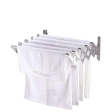 Imagem de EESCZVGBDX Estantes de secagem Airer para lavanderia, dobrável, montados na parede, de aço inoxidável, retrátil, dobrável, sanfona, suporte expansível, cavalo de roupa, o novo