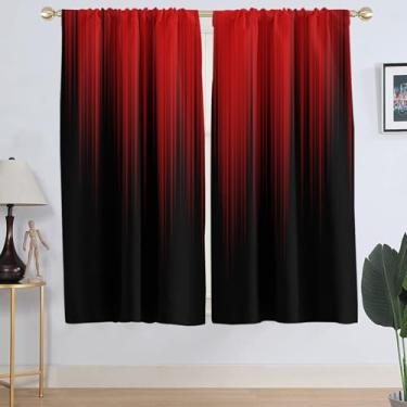 Imagem de AAtter Cortina de janela vermelha e preta, ombré, masculina, gótica, gradiente, bolso para varão, isolamento térmico, blecaute, sala de estar, quarto, tratamento, 1 par, decoração de casa, 132 cm L x
