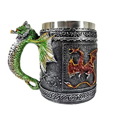 Imagem de Caneca de cerveja de dragão rugindo medieval, canecas de cerveja viking caneca de café inoxidável caneca de presente para colecionador de dragões, decoração de festa gótica novidade (caneca de dragão)