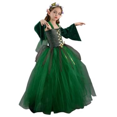 Imagem de Fantasia de fada de de Halloween, vestido de tule de malha para meninas, conjunto de vestidos de tule de malha de verdes, conjunto temático F-orest, Halloween F-orest