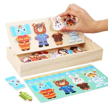 Imagem de Bonecas magnéticas para vestir | Brinquedos motorizados finos de aprendizagem | Quebra-cabeça de fantasia de família de urso de madeira | para crianças, meninos, meninas