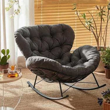 Imagem de FENOKD Conjunto moderno de cadeira de balanço estofada com encosto alto e apoio para os pés para pátio, quintal, sala de estar e quarto, cinza claro (tamanho único)