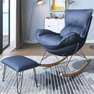 Imagem de Espreguiçadeira moderna para varanda estofada, confortável para quarto interno, poltrona reclinável de acampamento ao ar livre, cadeiras ergonômicas, com apoio para os pés.