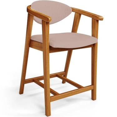 Imagem de Banqueta Baixa Para Cozinha Sala de Jantar Bancada Cecília L02 Linho Rosê - Lyam Decor