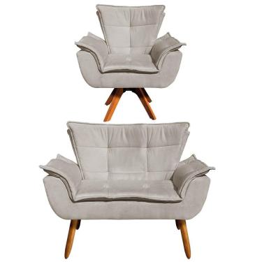 Imagem de Kit 1 Namoradeira e 1 Poltrona Giratória Opala Marrom Rato