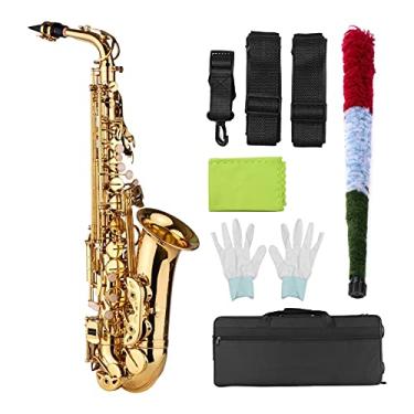Imagem de Saxofone EB Saxofone Alto Latão Lacado Ouro E Flat Sax 82Z Chave 4 Tipo com Escova de Limpeza Luvas Alça Acolchoada Conjunto de Saxofone Bb/EB (Cor: Dourado EB)