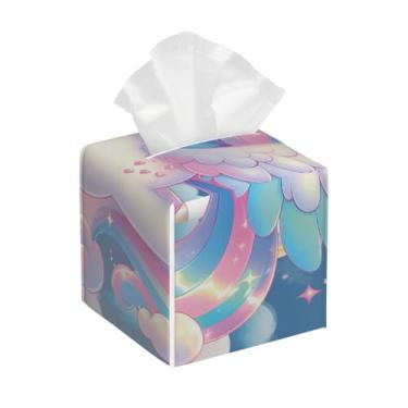 Imagem de Capa quadrada de couro para caixa de lenços à prova d'água, desenho animado, unicórnios brilhantes, organizador de papel facial com cinto inferior, estojo de lenços para mesa, banheiro, escritório