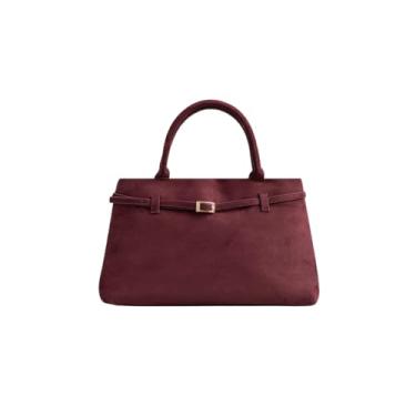 Imagem de Base'ic Bolsa feminina de camurça – Bolsa de ombro de camurça sintética despojada, bolsa de mão moderna de grande capacidade para trabalho e viagem, Borgonha (ferragens douradas), Large