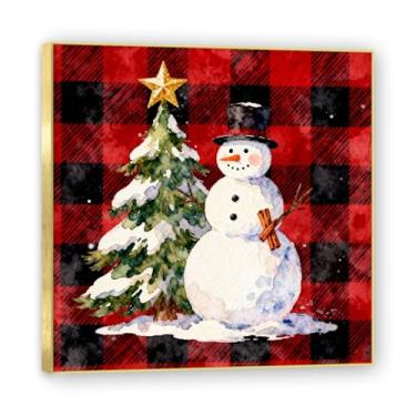 Imagem de Moldura dourada. Arte de parede de tela de Natal rústica vintage, fundo preto xadrez búfalo aconchegante com elementos clássicos de férias, decoração de parede de casa de fazenda para sala de estar