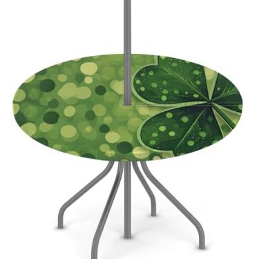 Imagem de Toalha de mesa para uso ao ar livre no dia de São Patrício com orifício para guarda-chuva, toalha de mesa redonda elástica com zíper, impermeável, limpável, para piquenique, festa, pátio, serve para