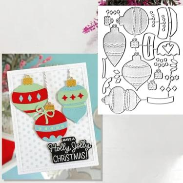 Imagem de Conjunto de 4 peças com moldura de bolas de Natal, estêncil, moldes de corte de bolas de Natal, estêncil, faça você mesmo, cartões de scrapbooking, álbum de fotos, artesanato em relevo, matrizes de