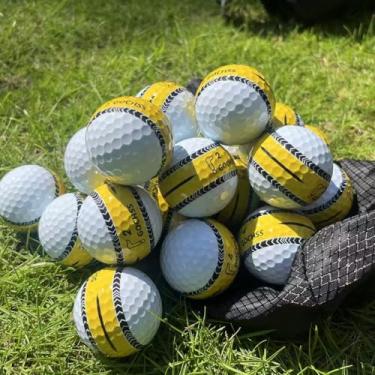 Imagem de GOCHSS Bolas de golfe de poliuretano de 3 camadas com linha de mira amarela – 332 ondulações, sensação suave, alto controle de rotação, voo estável, pacote com 20 – Compre bolas de golfe para