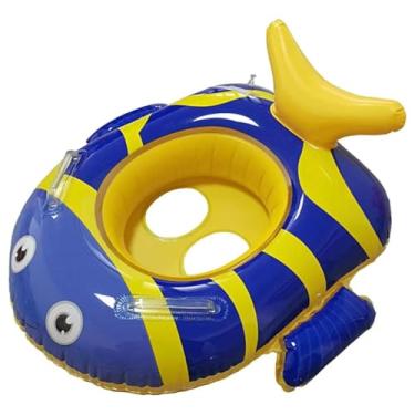 Imagem de Boia Infantil Peixe 65x72cm com Assento Duplo – Brinquedo Inflável de PVC para Piscina, Design Divertido Azul e Amarelo