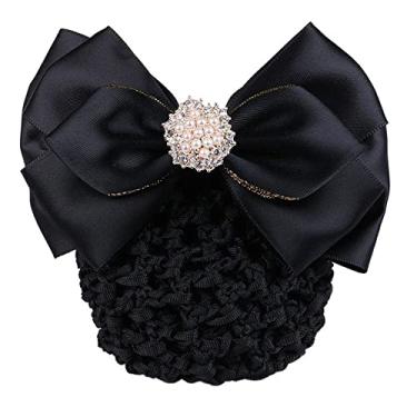 Imagem de Clipe de mola com laço acessórios de cabelo vintage clipe de rabo de cavalo para meninas presentes pérola hotel enfermeira rede de cobertura (Q)