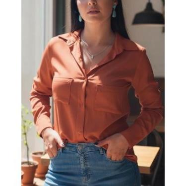 Imagem de Camisa Social Feminina Sport Manga Longa Tshirt Leve Macia Elegante Com Bolsos Cores do Verão-Feminino