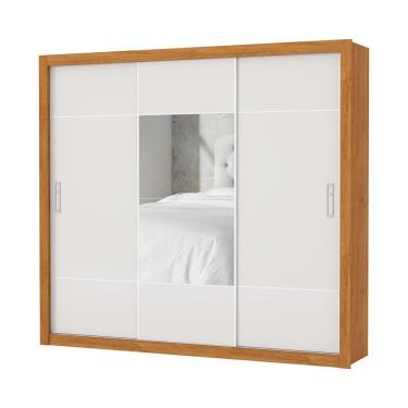 Imagem de Guarda Roupa Casal Lotse 3 Portas De Correr Com Espelho Carioca Moveis Cinamomo/off White