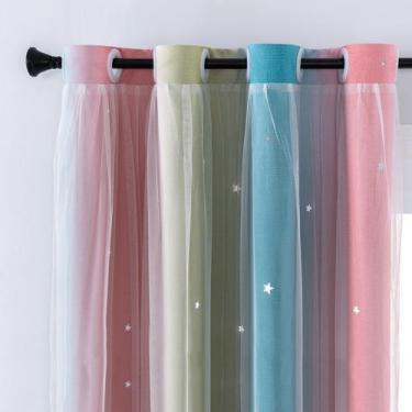 Imagem de Cortinas XiDi Arcoíris Rosa-Azul para Decoración de Dormitorio 132x115
