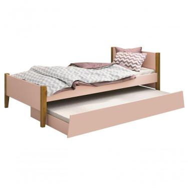 Imagem de Cama Babá Solteiro Com Auxiliar Simba Rosa Fosco Com Madeira - Moveisaqui