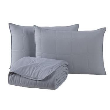 Imagem de Kit Cobre Leito Colcha Lunar Solteiro 2 Peças 400 Fios Matelado Dupla Face - Cinza - 100% Poliéster