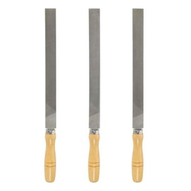 Imagem de HARFINGTON 3 peças de lima de corte plano de 30 cm com dentes de corte duplo de aço de alto carbono com cabo de madeira para remoção de rebarbação de madeira de metal
