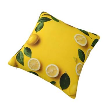 Imagem de Almofada quadrada decorativa impressa com limão amarelo - Design reversível, zíper oculto, poliéster macio para sofá, cama e carro - Hipoalergênico 30,5 x 30,5 cm