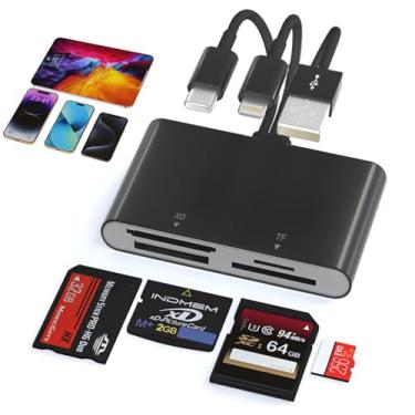 Imagem de Leitor de cartão de memória – Leitor de cartão SD/MicroSD/MS/XD 4 em 1 adaptador de cartão SD Pro Duo para Sony Cybershot SD, Lightning/USB-C/USB-A leitor de cartão SD triplo para iPhone 17/16/15/14
