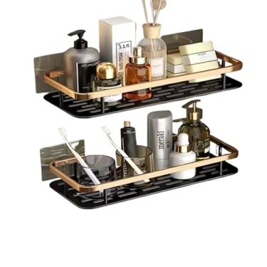 Imagem de Prateleiras Para Casa De Banho Sem Furos - Prateleiras Autoadesivas E AcessóRios(KIT 2 -Retangular -Ouro negro)