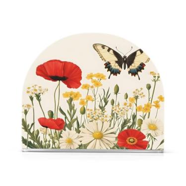 Imagem de Wassud Porta-guardanapos de acrílico vintage borboletas e flores silvestres, dispensador de guardanapo de papel moderno em forma de U para mesa, cozinha, sala de jantar, bancada 1 peça (comporta 50-60