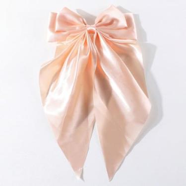 Imagem de Clipe de Cabelo Grande com Laço em Tecido Cetim Premium — Acessório Feminino Clássico e Sofisticado(Rosa Flamingo)