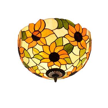 Imagem de Luminária de teto estilo Tiffany com girassóis, 40 cm (16 polegadas), vintage, campestre, floral, feita à mão, em vitral, para quarto e sala de estar, soquete E27, C