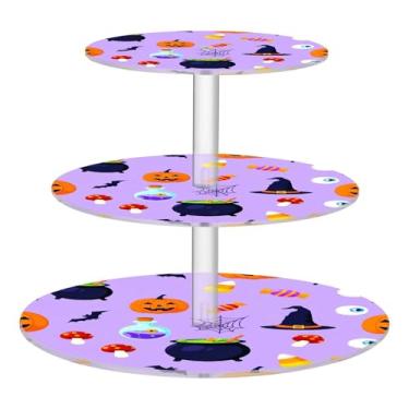 Imagem de CEBUGI Suporte de cupcake de 3 camadas, elementos de Halloween, suporte redondo para bolo, torre, bandeja de servir em camadas de acrílico para chá, chá de bebê, casamento e mais