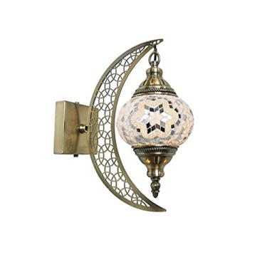Imagem de Luminária de parede turca em mosaico com lua, arandela de parede marroquina em vidro, luminária de cabeceira decorativa para sala de estar, quarto, corredor, varanda, café ou bar.