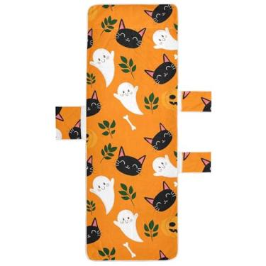 Imagem de Burbuja Cat Faces Boo Pumpkins capa de toalha de cadeira de praia com bolsos, capa de cadeira macia e absorvente, toalha de piscina de microfibra de secagem rápida para praia, banhos de sol, jardim