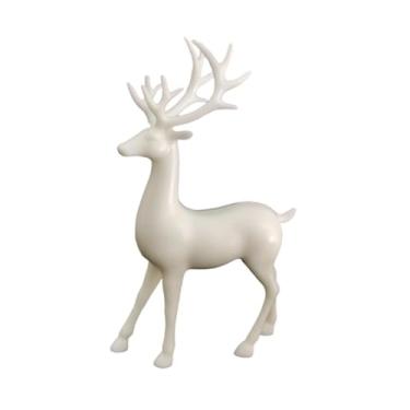Imagem de IEUDNS Estátua de Alce Artesanal Simples Escultura Decorativa de Rena Estatueta de Veado para Decoração de Banheiro, Lareira, Mesa ou Armário, Branco em Pé