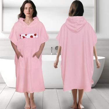 Imagem de VOOVA & MOVAS Toalha poncho com capuz para adultos | Adolescentes (104 x 94 cm), 100% algodão Terry Colth | Toalha com capuz extragrande ultra-absorvente com bolso para mulheres, saída de praia para