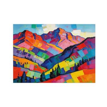 Imagem de BMZFYBS Pôster de arte de parede abstrata colorido montanha 3-decoração moderna imagem impressão em tela pintura para sala de estar escritório 30x45cm12x18in sem moldura