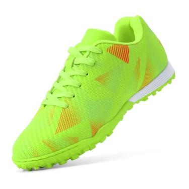 Imagem de TUYSKE Chuteira de futebol juvenil para meninos e meninas com fecho de cadarço para crianças, Neon Gree, 12 Little Kid