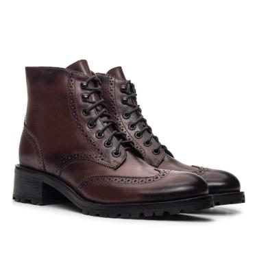 Imagem de Bota Coturno Feminina Couro Brogue Casual Conforto-Feminino