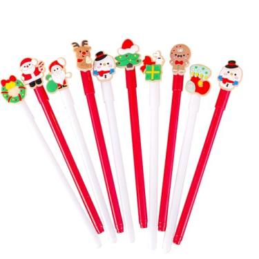 Imagem de YYaaloa 10 canetas de escrita de tinta gel em formato de Natal, 0,5 mm, tinta preta, divertidas, kawaii, para escritório, material escolar (Natal, 10 peças)