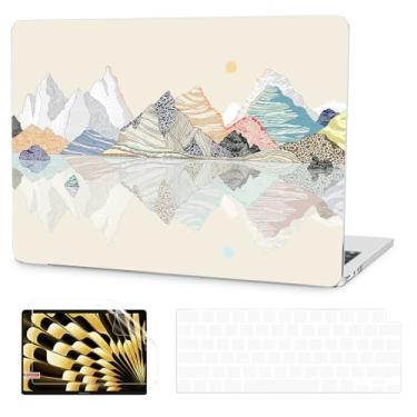 Imagem de G JGOO Compatível com MacBook Air 13 polegadas 2025 2024 2023 2022 M4 A3240 M3 A3113 M2 A2681, capa rígida para MacBook Air 13,6 polegadas + capa de teclado + protetor de tela, reflexão de montanha