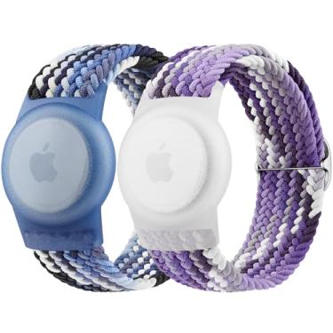 Imagem de Vanjua Pulseira para Apple AirTag, capa protetora compatível com suporte para rastreador GPS Air Tag com pulseira trançada, pulseira de relógio antiperda ajustável para crianças idosas (azul colorido