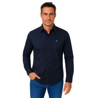 Imagem de Camisa Social Masculina FMF Marinho Itália Premium Slim Fit Manga Longa-Masculino
